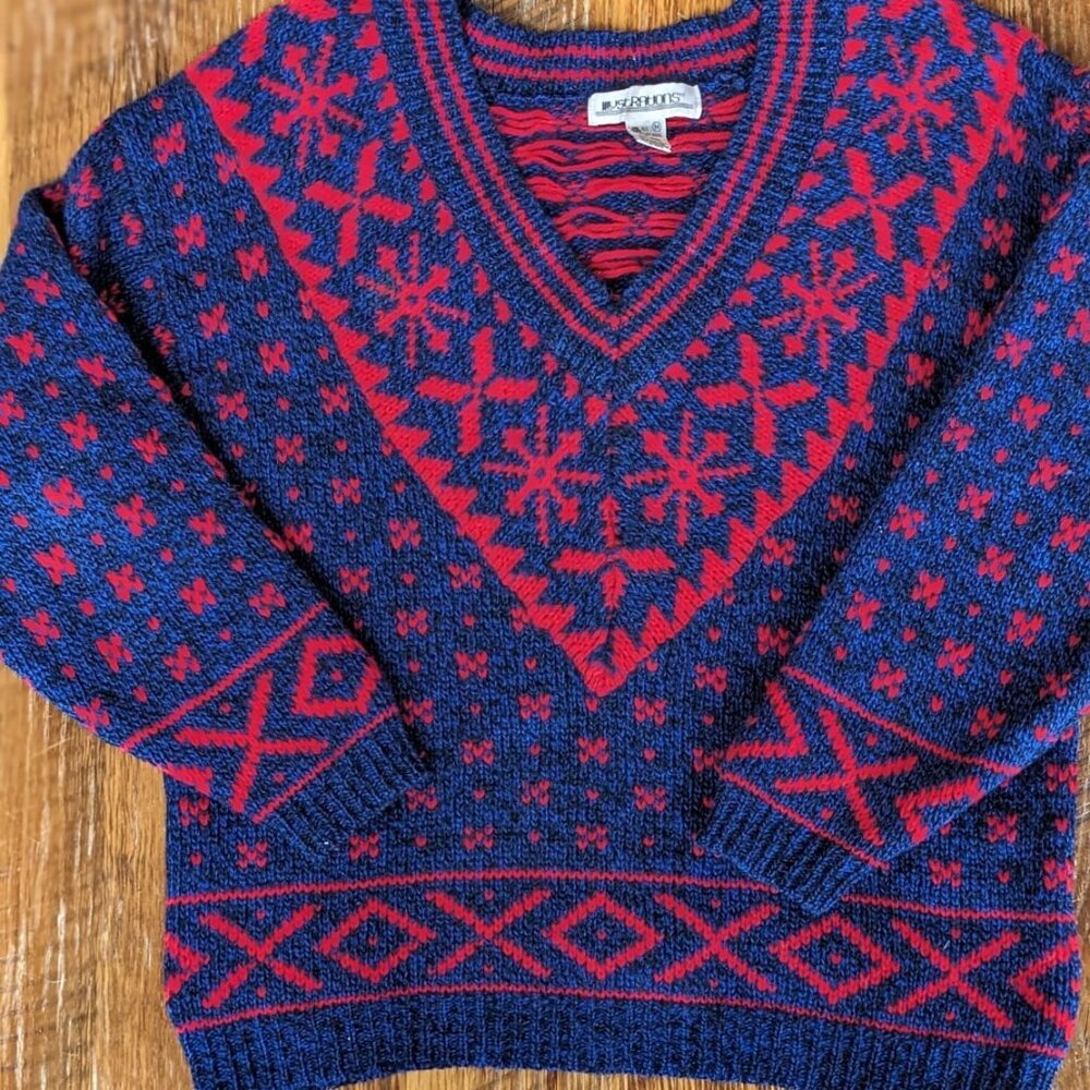 Vintage Illustrations Sweater Pullover Fair Isle 100% Shetland Wool.